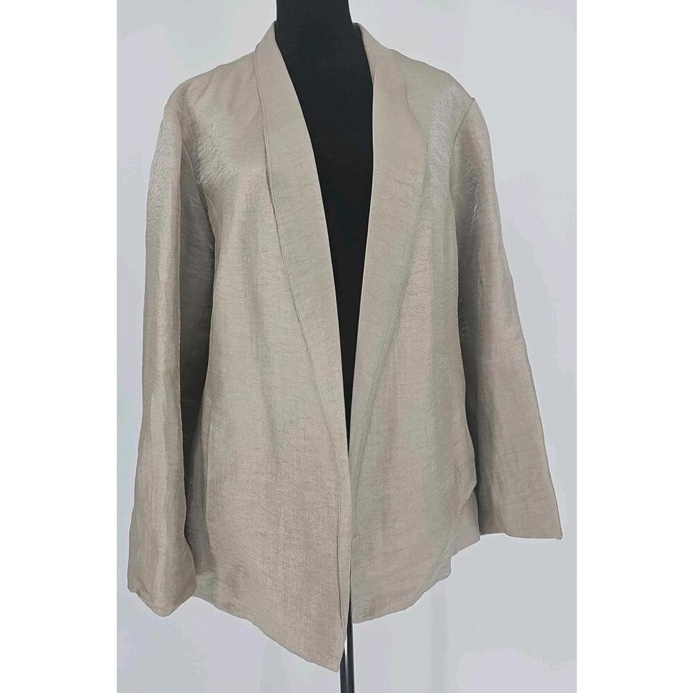 Eileen Fisher Blazer 1X Gold Metallic Glossy Linen Nylon Silk Lined Jacket